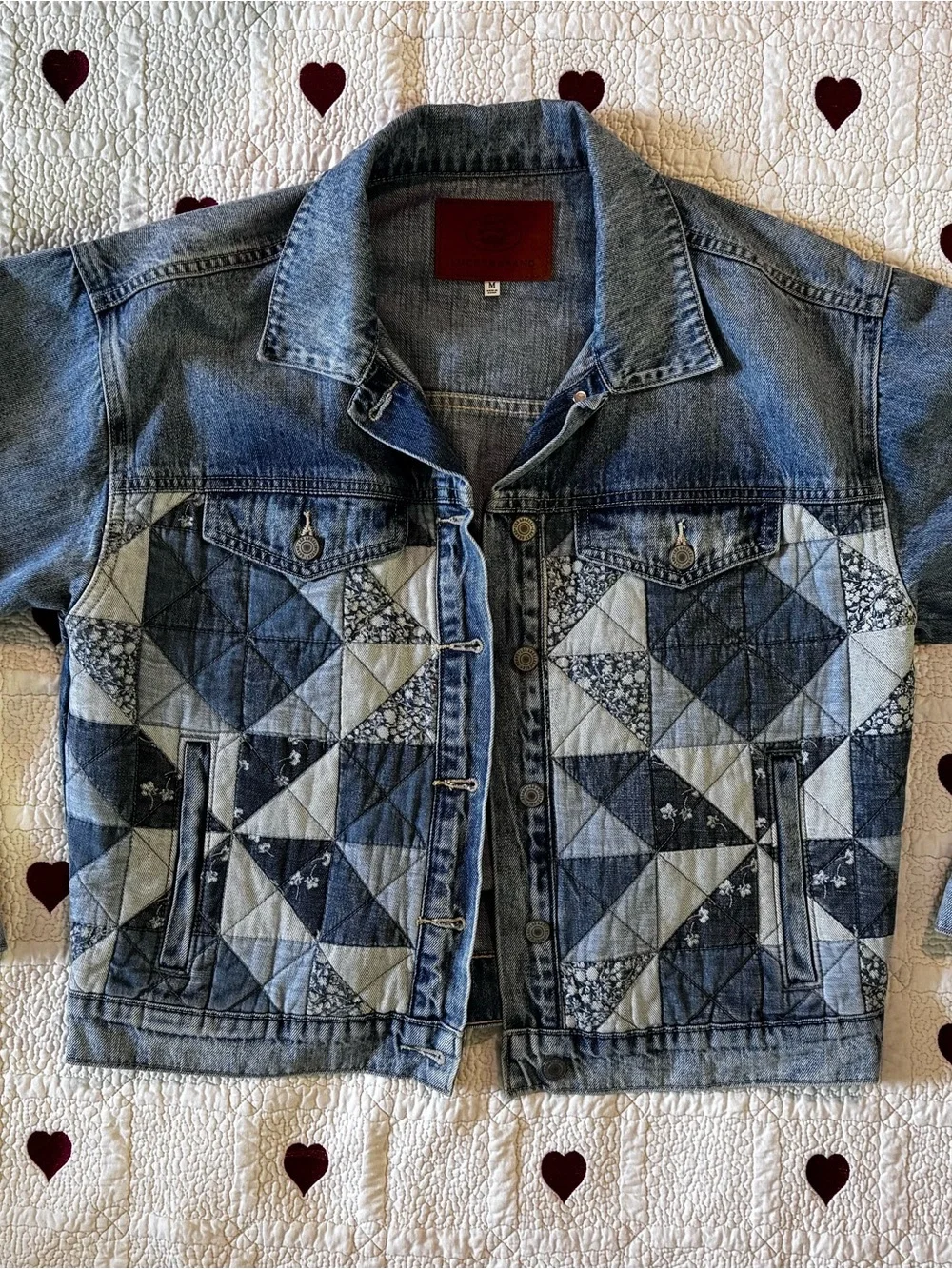 Lucky Brand Denim Jacket with Brown Leather Patch - Picture 2 of 4